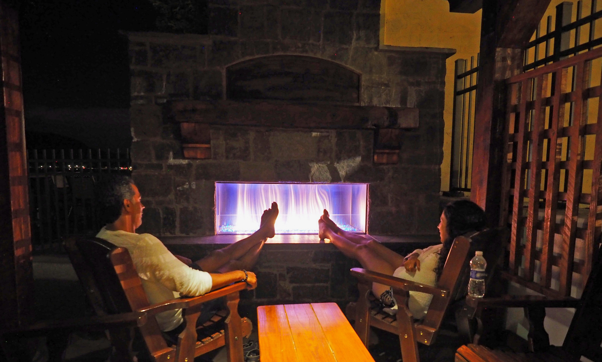 Sitting by the fireplace relaxing